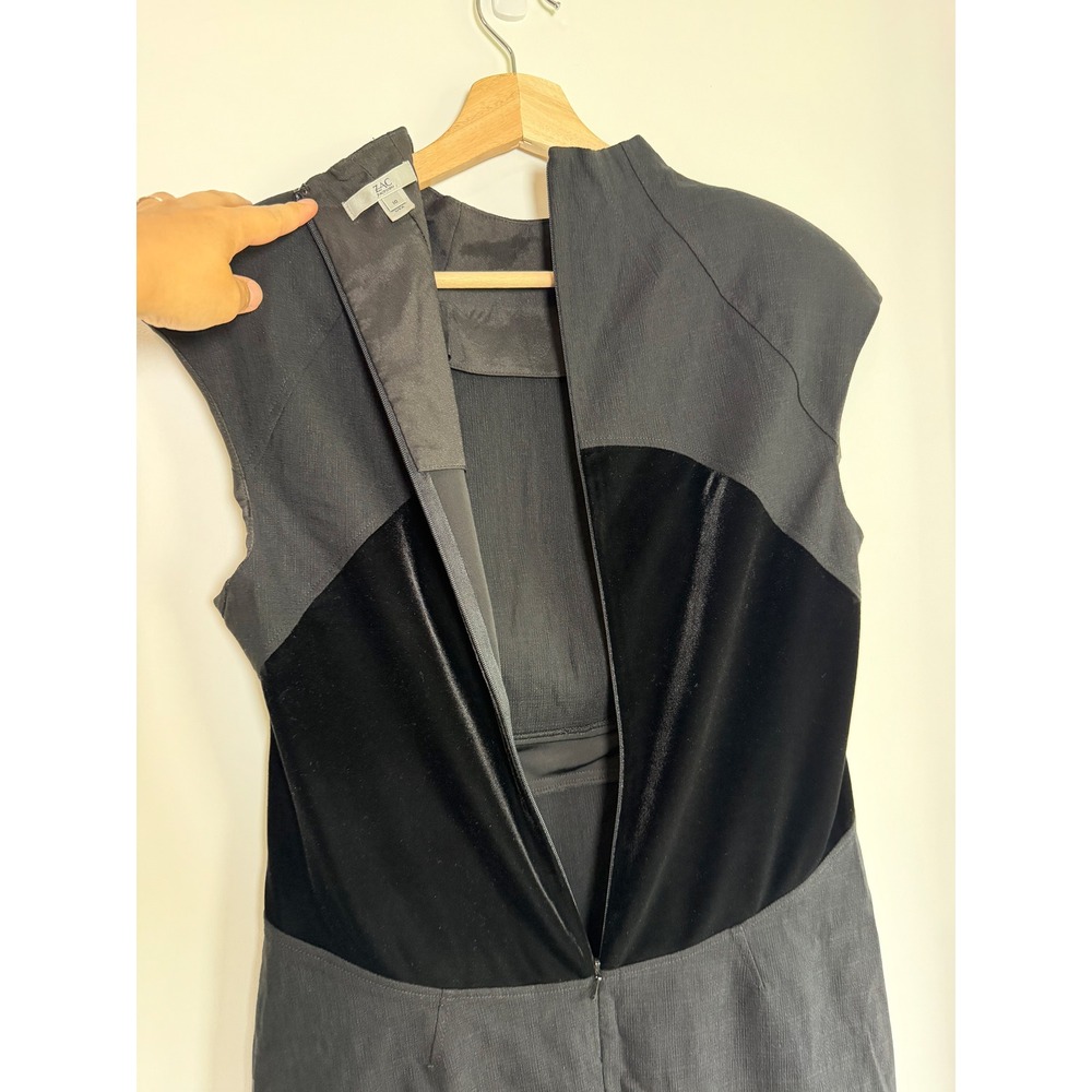 ZAC Zac Posen Black Velvet Contrast Mock Neck Cap Sleeve Sheath Dress Size 10 - Picture 9 of 10